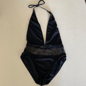 Topshop Open Back Deep V Mesh Panel One Piece